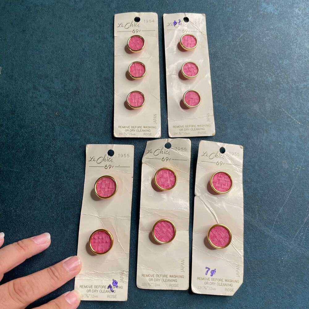 VTG Lot of Le Chic Pink and Gold Sewing Buttons on Cards Variety Craft